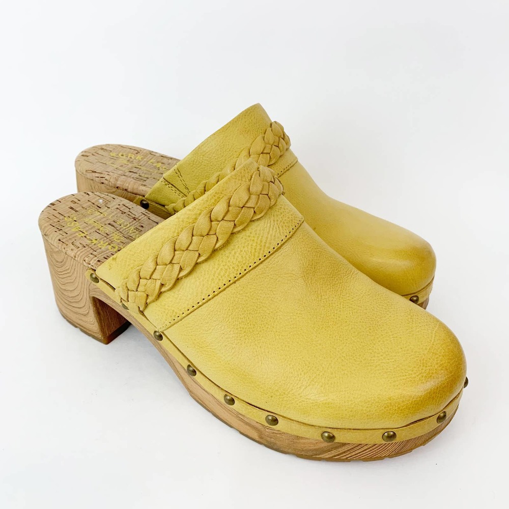 Kork-Ease Yellow Leather Clogs with Braided Detail